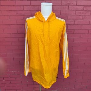 Adidas Pullover Windbreaker Jacket Mens Large Yellow 3 Stripe Hooded Streetwear